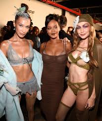 Rihanna with Gigi and Bella Hadid for Fenty X Savage Fall 2018